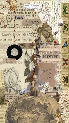 an altered collage with various images and words