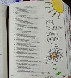 an open bible with the words lord, teach me what i cannot see