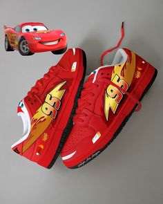 Lighting Mac Queen Crocs, Fire Shoes Sneakers, Lightning Mcqueen Shoes, Lighting Mcqueen Crocs, Mc Queen Sneakers, Disney Cars Custom Shoes, Marvel Shoes, Vans Shoes Fashion, Custom Sneakers Diy