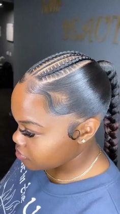 Cornrows With Braided Ponytail, Braids And Ponytails For Black Hair, Ponytail With Braids On Side, Slick Ponytail Weave Braid, Ponytail With Braids In Front Black Hair, Natural Hair Ideas For Black Women, Ponytail Styles For Black Women, Braid Ponytail For Black Women, Cornrow Ponytail Styles