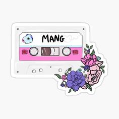 an old school cassette sticker with flowers and the word mang on it in pink