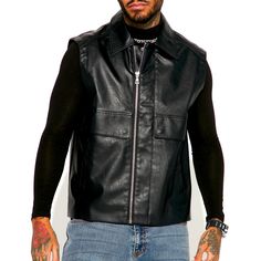 Nwt!!! Sz 3x Faux Leather Zip Closure Front Pockets Pet And Smoke Free Home Casual Black Outerwear With Faux Front Pockets, Black Faux Leather Jacket With Faux Front Pockets, Black Faux Leather Outerwear With Faux Pockets, Faux Leather Vest, Pocket Pet, Leather Vest, Mens Jackets, Jackets & Coats, Faux Leather