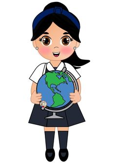 a girl in school uniform holding a globe with the earth on it's chest