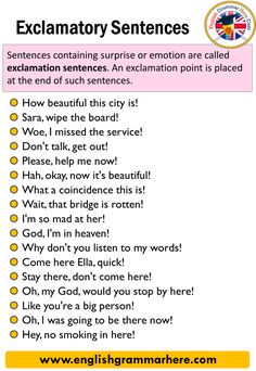 an exclamatory sentence is shown in the form of a list for students to use