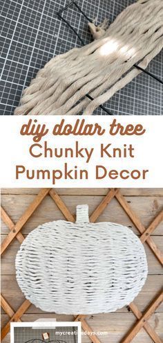 the diy dollar tree chunk knit pumpkin decor is easy to make and looks amazing