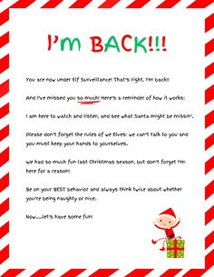 a christmas letter to santa claus from the elf in the hat on top of a present box