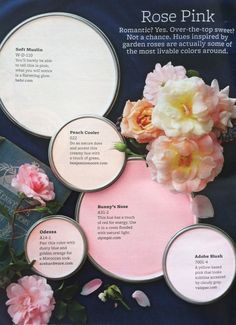 an advertisement for rose pink is shown with flowers in the center and on the side