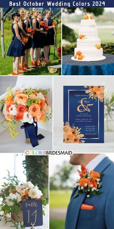 an orange and blue wedding color scheme