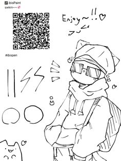 a drawing of a person with a cat on their lap and qr code in the background