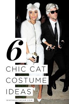 two people dressed up in costumes with the words 6 chic cat costume ideas