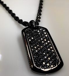 JV Dog Tag - Black Stud Necklace Mens Luxury Black Iced Out Jewelry, Luxury Iced Out Black Jewelry, Luxury Black Bling Jewelry, Black Bling Jewelry For Gifts, Mens Dog Tag Necklace, Sister Necklace Set, Stud Necklace, Smart Fashion, Necklace Mens