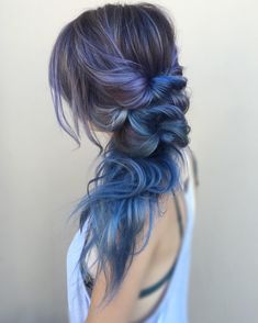 Purple And Blue Balayage For Brown Hair Blue Balayage, Blue Grey Hair, Hair Color Unique, Hair Color Pastel, Grey Hair Color, Pastel Hair, Mermaid Hair, Rainbow Hair, Unique Hairstyles