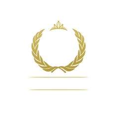 the crown and laurels logo is shown in gold on a white background with an empty space for text