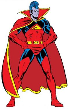 a man in a red cape standing with his hands on his hips