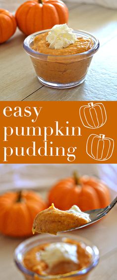 easy pumpkin pudding in a glass bowl with a spoon