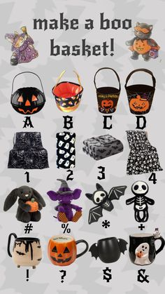 an image of halloween items with the words make a boo basket