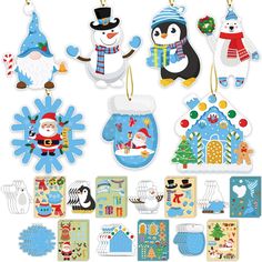 christmas ornament kits with snowmen, penguins and santa clauss on them