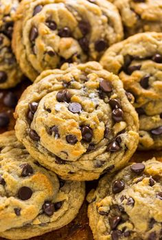 chocolate chip cookies piled on top of each other