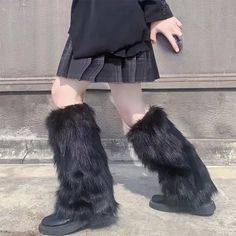 Furry Leg Warmers Y2K Goth White Faux Fur Leg Warmers Boot Covers Lady Cute Jk Knee-length Hipster Faux Fur Leg Warmers, Sock Fashion, Fur Leg Warmers, Boot Covers, Punk Boots, Fall Leggings, Y2k Goth, Leg Warmer, Warm Boots