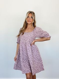 BD5341 dusty lavender floral print dress BaeVely Cute Church Dresses, Lavender Floral Dress, Spain Outfit Ideas, Flora Print Dress, Cute Church Outfits, Lavender Outfit, Spain Outfit, Dresses Lavender, Lane 201