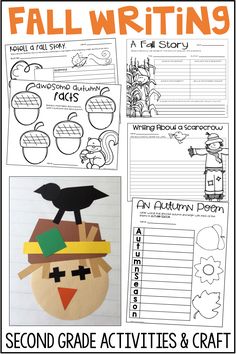 the fall writing activity for second grade students with an image of a scare and pumpkin