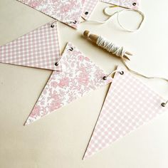 pink and white gingham buntings with twine