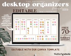 a desktop computer screen with the words, desk top organizers editable and other stickers