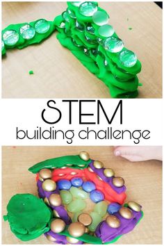 Playdoh + glass stones make for a great STEM challenge for kids. This activity encourages creative thinking and perseverance. Click for activity description. Building Challenges For Kids, Simple Stem Challenges, Challenges For Kids, Stem Building, Elementary Stem Activities, Building Challenge, Preschool Stem, Math Activities For Kids