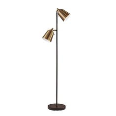 two light floor lamp in bronze and black with an adjustable arm, on a white background