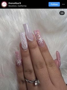 Pink Winter Nail Set, Winter Themed Nails Acrylic, Holiday Acrylic Nails Winter, December Acrylic Nails, December Nails Acrylic, Winter Nail Sets, Edgy Christmas Nails, Cute December Nails, Baddie Christmas Nails