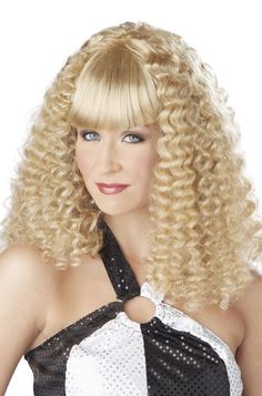 Disco Lady Costume Wig (Blonde) Straight Bangs Hairstyles, California Costumes, Blonde Hair With Bangs, Wig Blonde, Bridal Hair Updo, Afro Wigs, Blonde Hair Looks