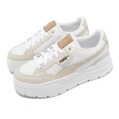 (WMNS) Puma Mayze Stack Cord Sneakers 'White-Pristine' 392103-01 Platform Sneakers Women, Closet Revamp, Aesthetic Sneakers, Outfit Repeater, Thrift Inspo, Pretty Shoes Sneakers, Puma Sneakers, Puma Women, Retro Sneakers