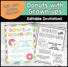 an image of donuts with grown ups printables for adults and children to color