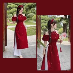 Hello , thanks for visiting my shop Brand New High Quality Vietnamese Ao Dai. Ao Dai for women 40-77 kgs *These are Asian size <>US Petite size .Please order 1,2 size bigger to your normal size  Full size XS/ S/ M/ L/ XL/ 2XL/ 3XL. S: burst 33in - waist 26in -length 55 in M: burst 35in -waist 28in -length 55 in L: burst 37in -waist 30in -length 55 in XL: burst 39in -waist 32in -length 55 in XXL: burst 41in -waist 34in -length 55 in 3XL: burst 43in -waist 36in -length 55 in Please refer the size Red Short Sleeve Ao Dai For Wedding, Formal Long Red Cheongsam, Red Short Sleeve Ao Dai For Party, Red Long Cheongsam For Spring, Red Cheongsam For Spring Festivals, Red Cheongsam For Spring Festive Occasion, Festive Red Cheongsam For Spring, Red Fitted Ao Dai For Festivals, Elegant Red Ao Dai For Festivals