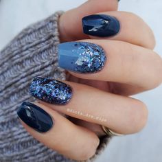 Midnight Era Taylor Swift Nails, Lcn Nails Designs, January Powder Dip Nails, Fall Nail Designs Blue, Blue Dip Nail Designs, Everyday Nail Designs, Early December Nails, January Dip Nails