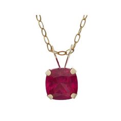 Create an elegant display. Cushion-cut created ruby makes a glamorous statement in this four-prong stud pendant set in 10kt yellow gold. Cable chain included is 14kt gold filled. Size: 18 inch. Color: Metal Type. Gender: female. Age Group: adult. Classic Necklace With Lab-created Ruby, Classic Formal Necklace With Lab-created Ruby, Forever New, Pendant Set, 14kt Gold, 1 Carat, Cushion Cut, Cable Chain, Types Of Metal