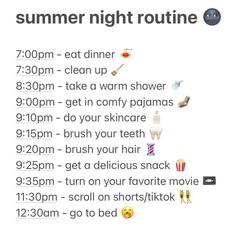 Summer Night Routine For Teens, Morning Routine Summer Break, Summer Night Routine Aesthetic, Summer Routine Aesthetic, Night Routine Weekend, That Girl Summer Routine, Summer Routine For Teenagers, That Girl Night Routine, Healthy Summer Routine