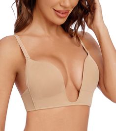 PRICES MAY VARY. ⭐DEEP PLUNGE NECKLINE FOR SEXY CLEAVAGE - Front deep-u-plunge center sits lower than the normal bra, open wide and deliver you a neat and frontless silhouette with your sexy deep v, low-cut dresses and tops. ⭐DETACHABLE STRAPS FOR CONVERTIBLE - Removable straps could be easily switched into 3-ways dressing style for adapting with your collocating needs - Crisscross, Normal, and Halter. ⭐LOW-BACK FOR INVISIBLE - Lower back closure of the deep v bra can be better prevent the probl Low Cut Bra, Low Back Bra, Deep V Bra, Wire Bra, Low Back Dresses, Low Cut Dresses, Dressing Style, Deep Plunge, Best Lingerie