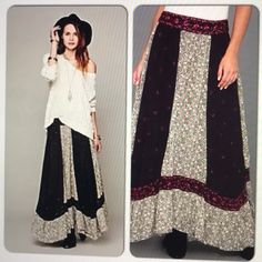 Free People Embroidered Maxi Skirt Elastic Waist In The Back Super Comfortable Waist Is About 14.5" - 20+" (Elastic In The Back) Length In Front Is About 33" " " Back About 34" Patchwork Maxi Skirt, Free People Maxi, Free People Skirt, Red Purple, Eggplant, Baby Pink, S S, Maxi Skirt, Elastic Waist