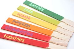 six toothbrushes with different colored writing on them