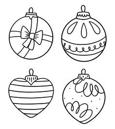 four christmas ornaments with bows on them