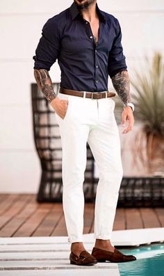 White Pants Men, Formal Men Outfit, Mens Fashion Wear, Formal Mens Fashion, Stylish Men Casual, Mens Casual Dress Outfits