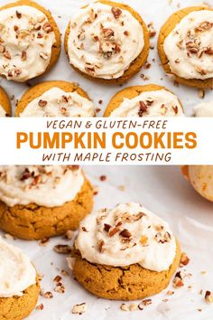 These delicious vegan pumpkin cookies are the perfect fall dessert! Filled with warm pumpkin spices and topped with tasty maple frosting, these soft and fluffy pumpkin cookies are the best fall dessert, perfect for fall baking and Thanksgiving! Gluten Free Pumpkin Cookies, Vegan Pumpkin Cookies, Pumpkin Spices, Maple Frosting, Vegan Pumpkin Recipes, Pumpkin Spice Cookies, Gluten Free Pumpkin, Vegan Pumpkin, Pumpkin Cookies