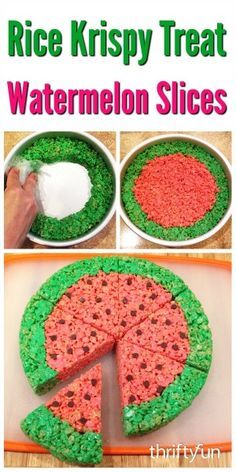 the steps to make rice krispy treat watermelon slices