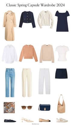 classic spring capsule wardrobe Spring Season Outfit, Comfortable Travel Outfit, Spring Summer Capsule Wardrobe, Capsule Wardrobe Basics, Parisian Chic Style, Capsule Wardrobe Outfits, Spring Capsule, Spring Capsule Wardrobe, Summer Capsule Wardrobe