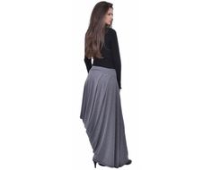 Plus Size Skirt, Oversize Skirt, Black Skirt, Long Skirt, Loose Skirt, Flared Skirt, Asymmetrical Skirt, Formal Skirt. Asymmetrical skirt. The skirt stays frilled because of it's design. It is with wide elastic waist. Product ID: EL 1452 Material: 90% Viscose, 10% Elastane Sizes: XXS, XS, S, M, L, XL, 2XL, 3XL, 4XL, 5XL, 6XL When You place an order, please leave a telephone number and full address! SIZE GUIDE XXS BUST: 30.3'' - 31.5'' / 77 - 80 cm WAIST: 23.6'' - 24.8'' / 60 - 63 cm HIPS: 31.5'' Fall Stretch Maxi Skirt With Gathered Details, Baggy Solid Skirt For Fall, Baggy Long Skirt For Fall, Gray Flowy Maxi Skirt, Baggy Long Gathered Skirt, Gray Flowy Skirt, Casual Long Flowy Draped Skirt, Baggy Skirt, Dark Grey Skirt