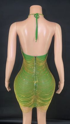 This Crystal Stones Fringe Dress sizes small-xl. Can change mesh color to any color. Please add change.color fee. It is a beautiful eye catching dress with crystal stones and tassels.. If you need a custom size, please add the custom size fee to your order. Glamorous Green Rhinestone Dress, Dress With Crystals, Bodysuit Tops, Bodysuit Jumpsuit, Full Body Suit, Beautiful Eye, Stocking Tights, Beach Swimwear, Sweater Collection