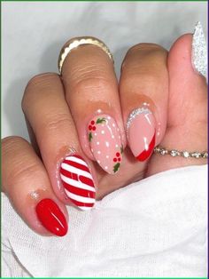 The best candy cane nails ever! Sharing super cute candy cane Christmas nail designs to get you in the festive mood! Short Acrylic Nails Christmas Designs, Christmas Nails 2022 Candy Cane, Christmas Gel Nails Ideas 2024, Short Candy Cane Nails, Short Nail Designs Christmas Holidays, Xmas Short Nails Designs, Candy Cane Stripe Nails, Pink Red Christmas Nails, Christmas Nail Design Ideas