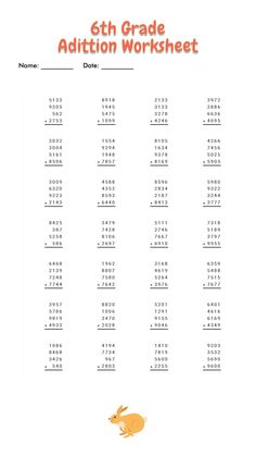 an addition worksheet for the 6th grade students to learn how to count numbers