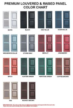 the color chart for different doors and shutters